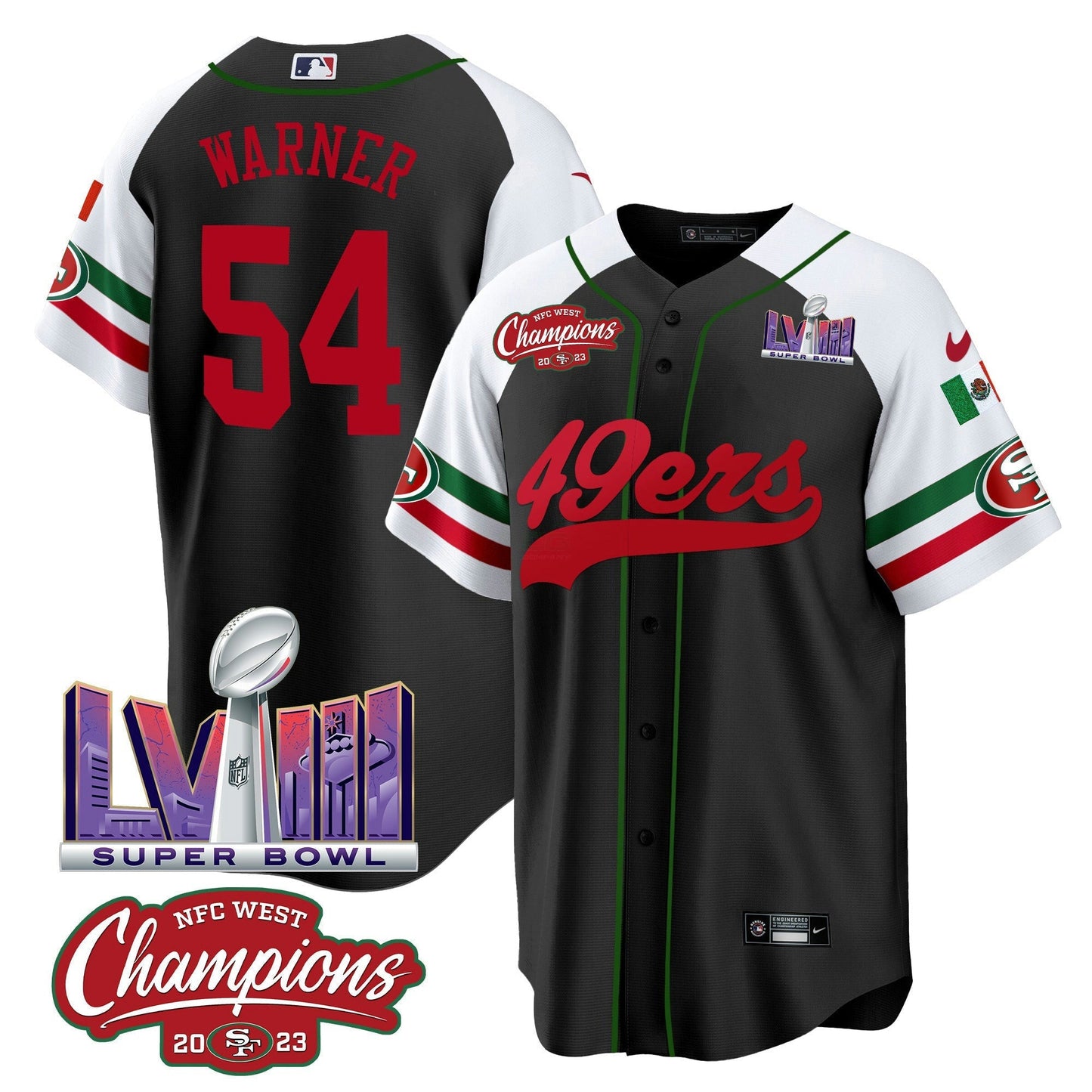 Camisa NFL Men’s Mexico NFC West Champions & Super Bowl LVIII Patch Jersey