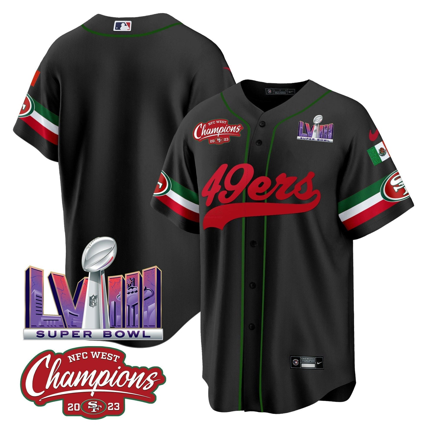 Camisa NFL Men’s Mexico NFC West Champions & Super Bowl LVIII Patch Jersey