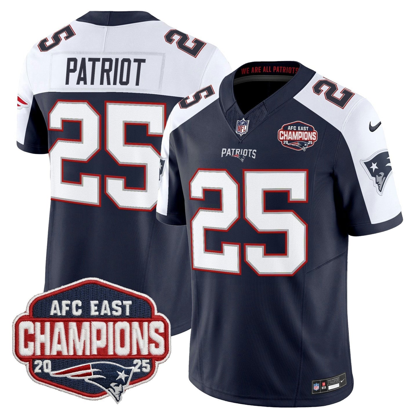 Camisa NFL Men’s New England 2025 AFC East Division Champions Vapor Limited Jersey
