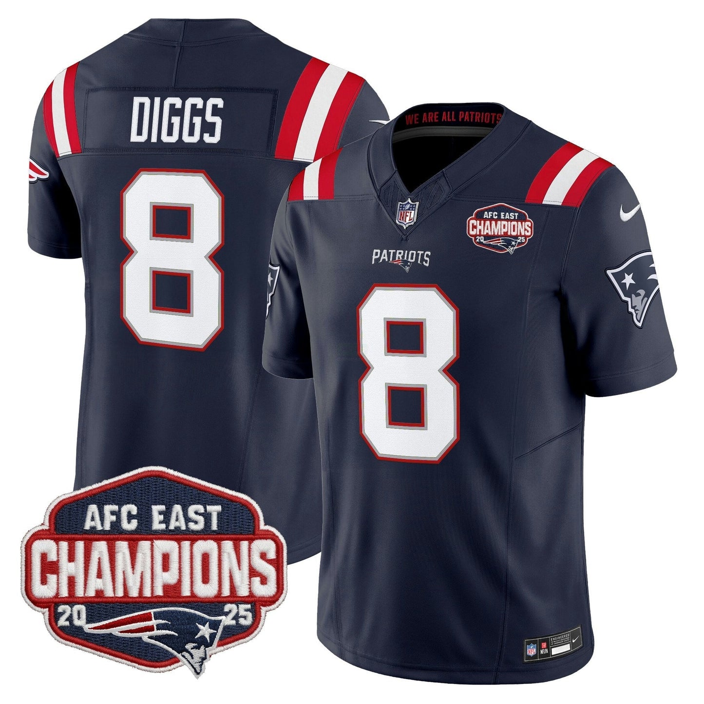 Camisa NFL Men’s New England 2025 AFC East Division Champions Vapor Limited Jersey