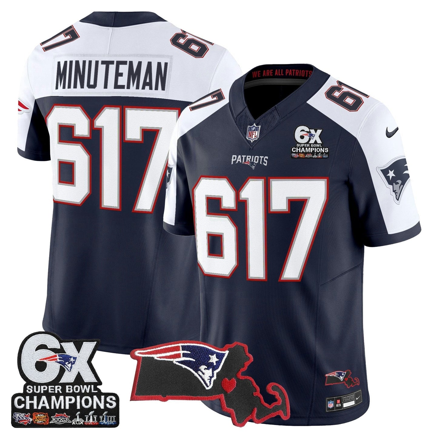 Camisa NFL Men’s New England 6-Time Champions & Massachusetts Patch Vapor Limited Jersey