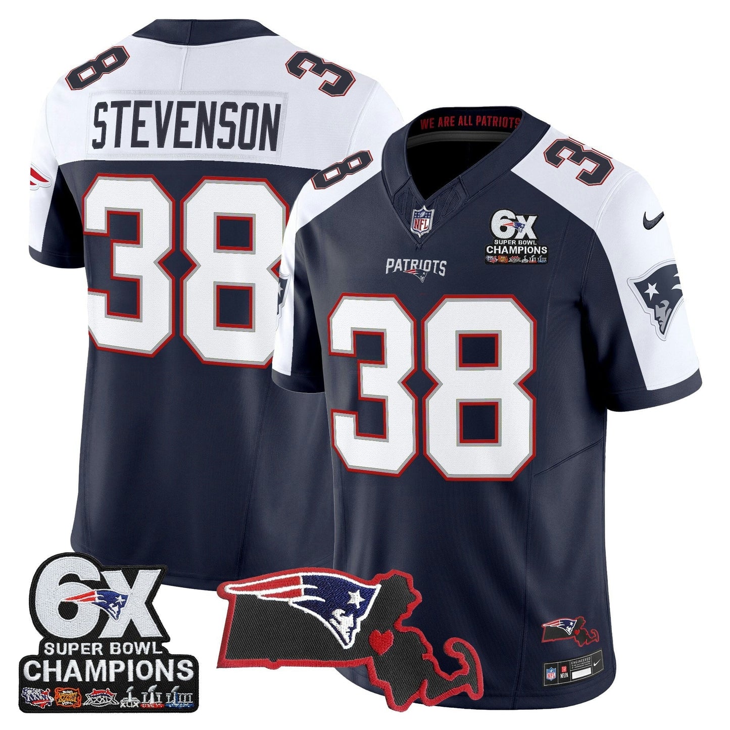 Camisa NFL Men’s New England 6-Time Champions & Massachusetts Patch Vapor Limited Jersey