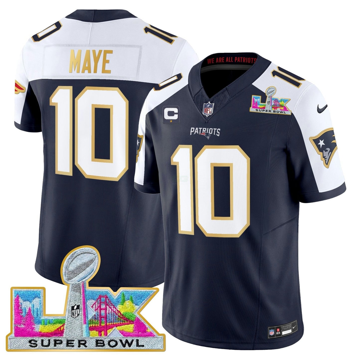 Camisa NFL Men’s New England Super Bowl LX Dourada Trim Vapor Limited Jersey