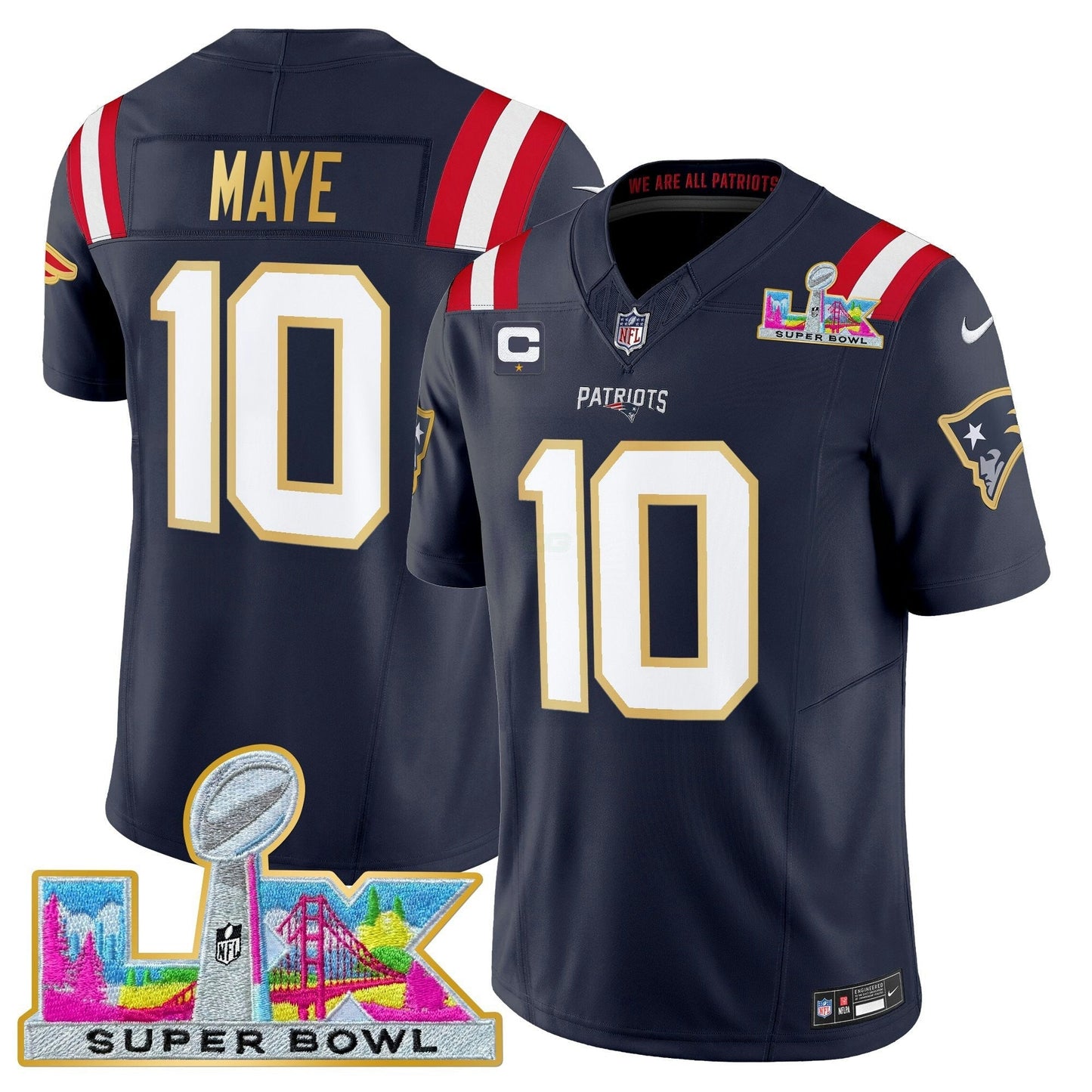 Camisa NFL Men’s New England Super Bowl LX Dourada Trim Vapor Limited Jersey