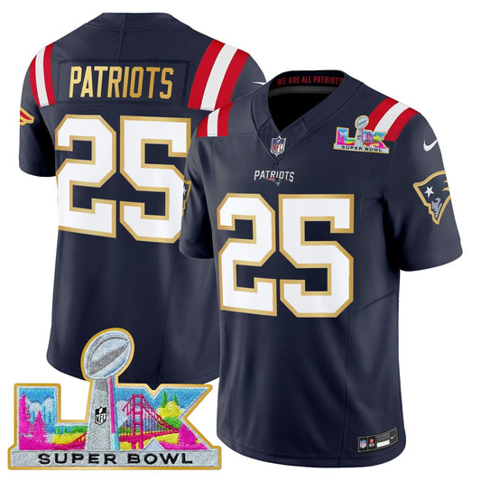 Camisa NFL Men’s New England Super Bowl LX Dourada Trim Vapor Limited Jersey