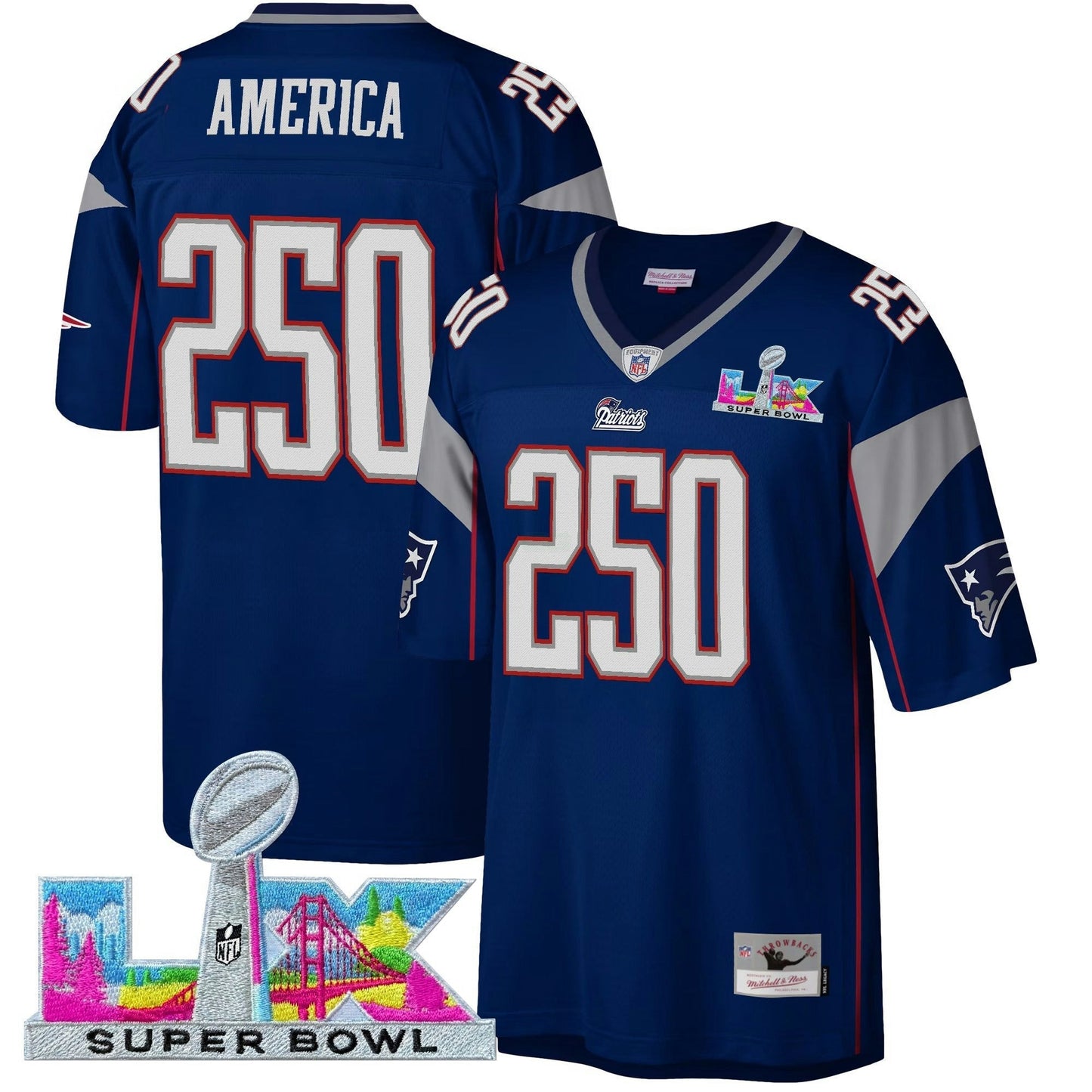 Camisa NFL Men’s New England Super Bowl LX Throwback Jersey