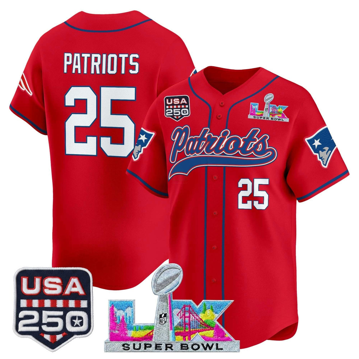 Camisa NFL Men’s New England “Super Bowl LX & United States 250th Anniversary Patch” Vapor Jersey
