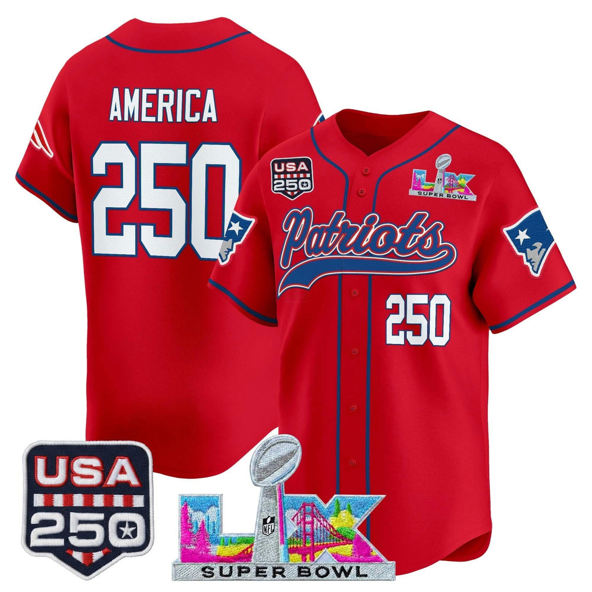 Camisa NFL Men’s New England “Super Bowl LX & United States 250th Anniversary Patch” Vapor Jersey