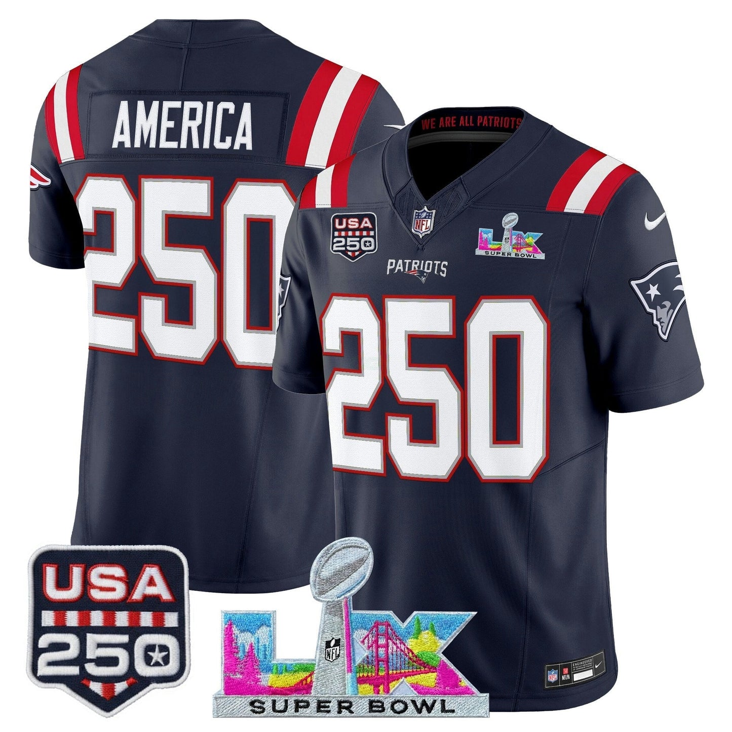 Camisa NFL Men’s New England “Super Bowl LX & United States 250th Anniversary Patch” Vapor Limited Jersey