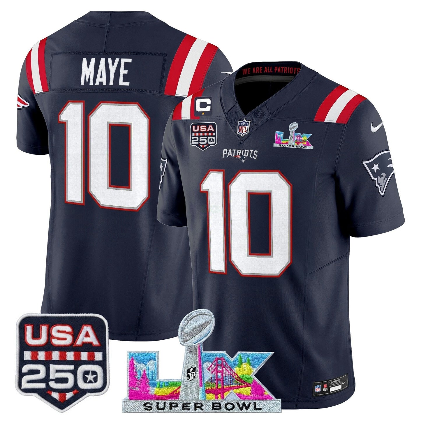 Camisa NFL Men’s New England “Super Bowl LX & United States 250th Anniversary Patch” Vapor Limited Jersey