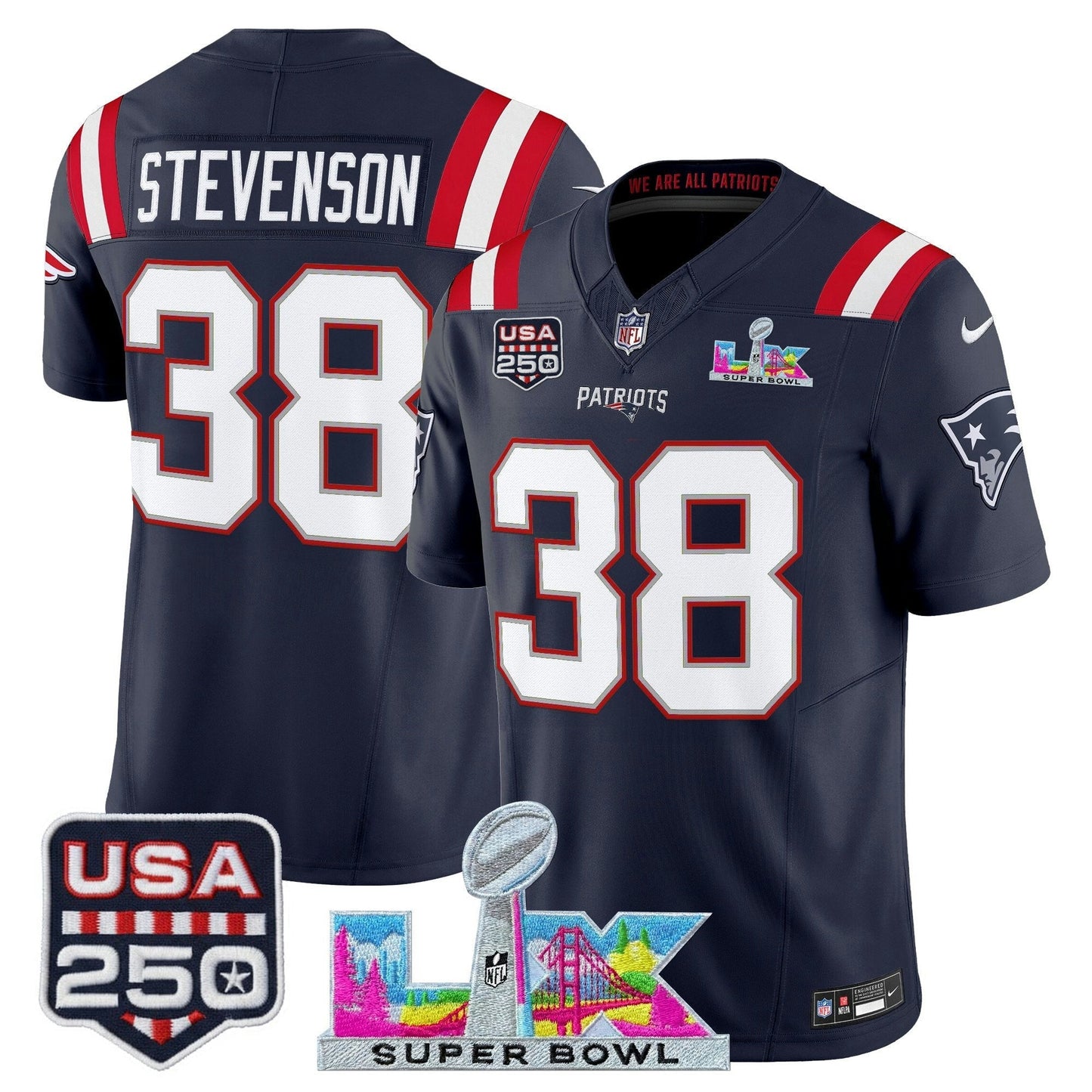 Camisa NFL Men’s New England “Super Bowl LX & United States 250th Anniversary Patch” Vapor Limited Jersey