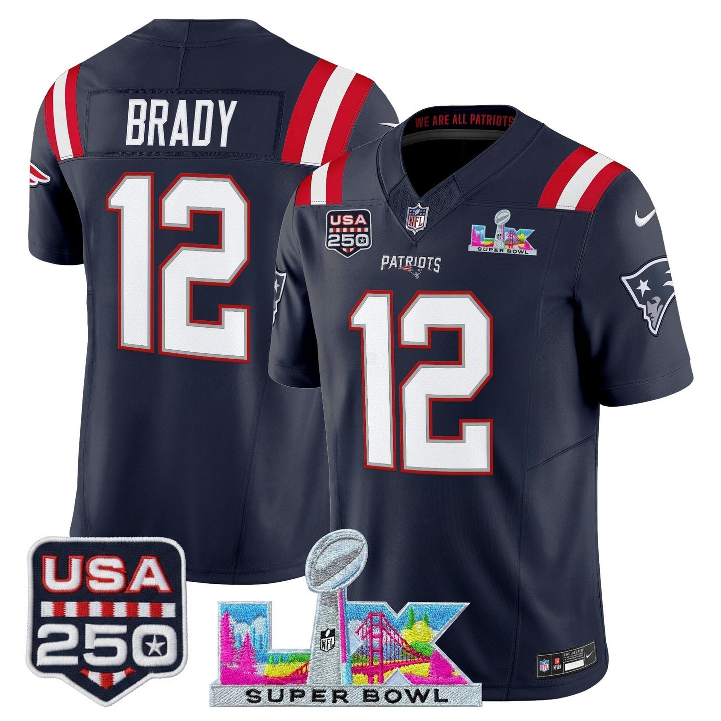 Camisa NFL Men’s New England “Super Bowl LX & United States 250th Anniversary Patch” Vapor Limited Jersey