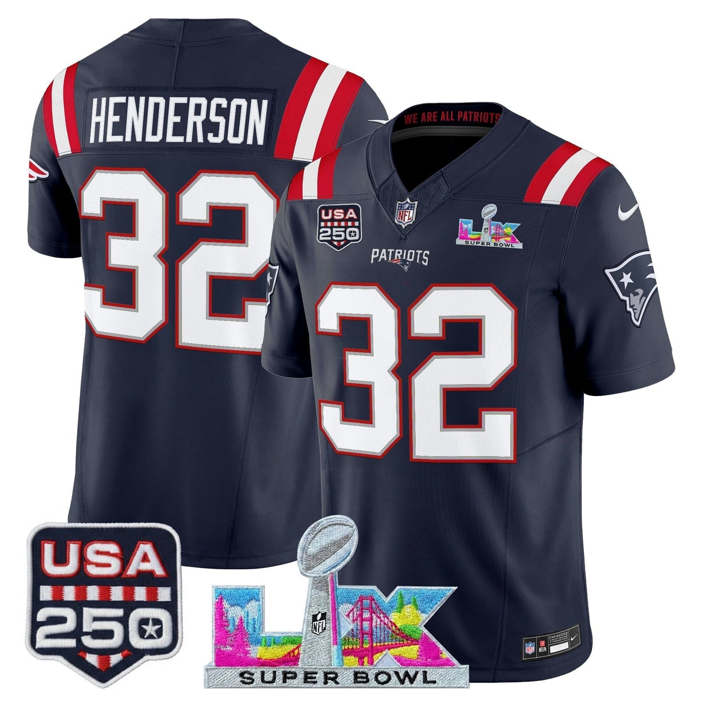 Camisa NFL Men’s New England “Super Bowl LX & United States 250th Anniversary Patch” Vapor Limited Jersey