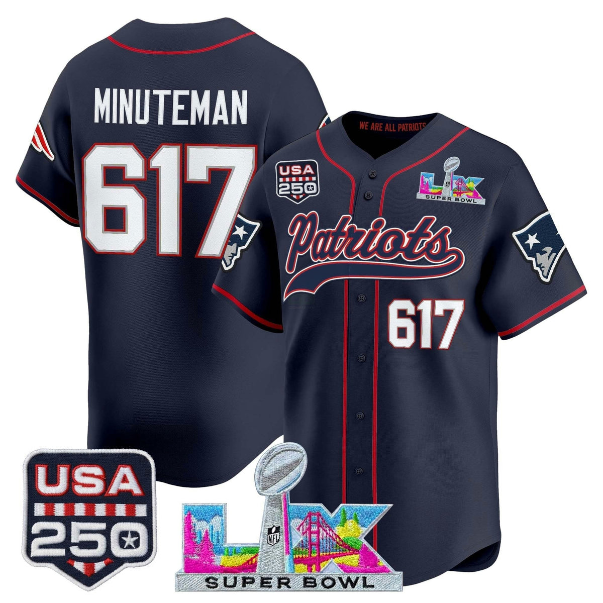 Camisa NFL Men’s New England “Super Bowl LX & United States 250th Anniversary Patch” Vapor Jersey