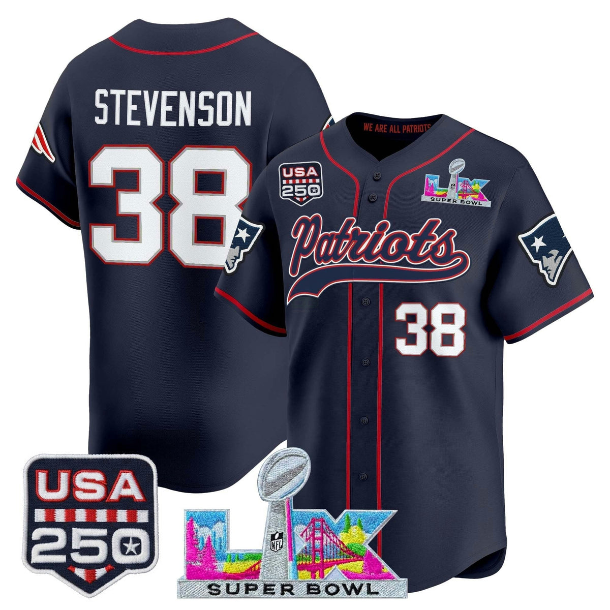 Camisa NFL Men’s New England “Super Bowl LX & United States 250th Anniversary Patch” Vapor Jersey