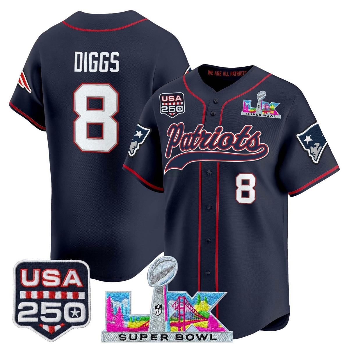 Camisa NFL Men’s New England “Super Bowl LX & United States 250th Anniversary Patch” Vapor Jersey