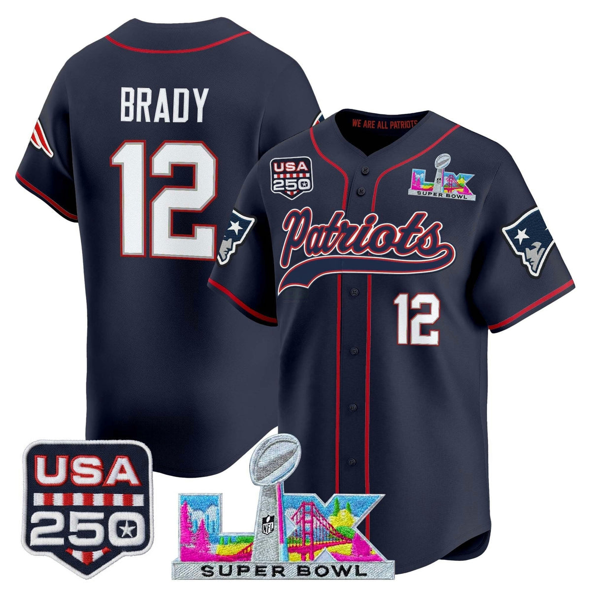 Camisa NFL Men’s New England “Super Bowl LX & United States 250th Anniversary Patch” Vapor Jersey