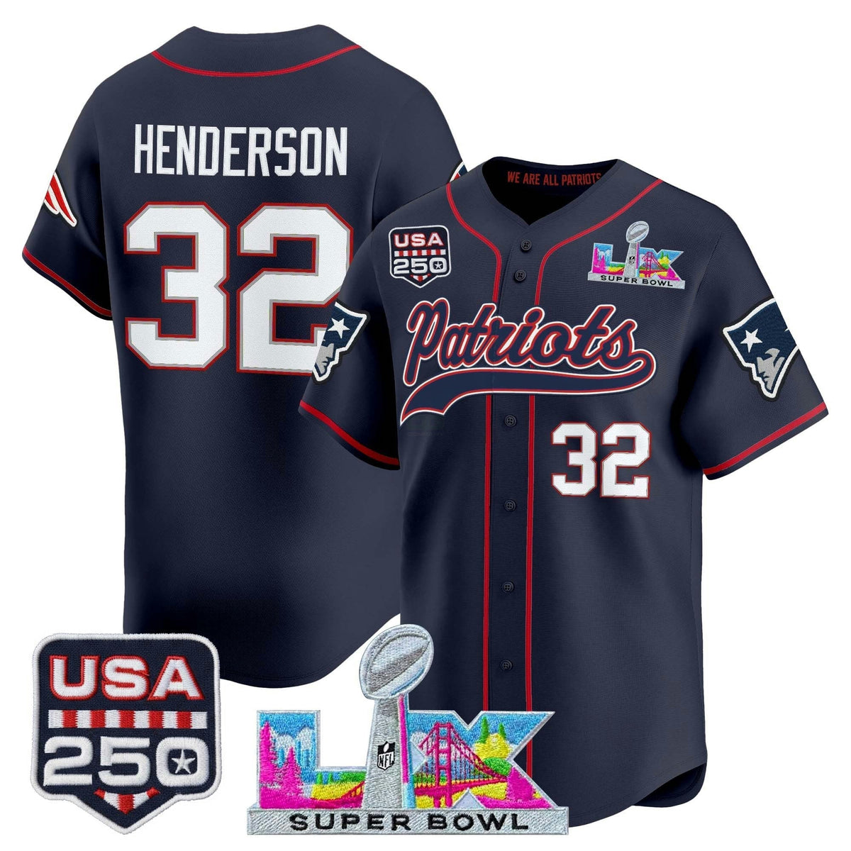 Camisa NFL Men’s New England “Super Bowl LX & United States 250th Anniversary Patch” Vapor Jersey