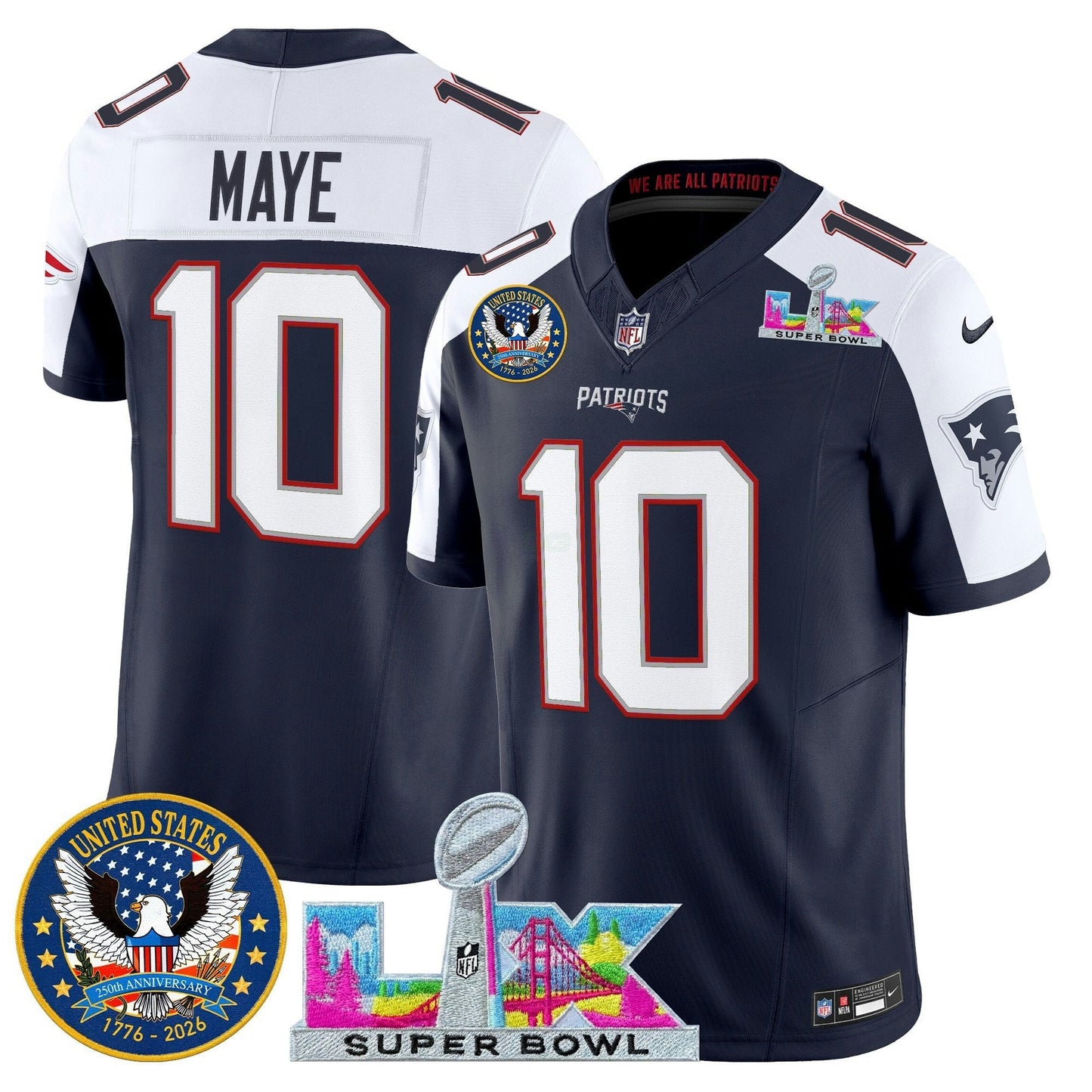 Camisa NFL Men’s New England “Super Bowl LX & United States 250th Patch” Vapor Limited Jersey