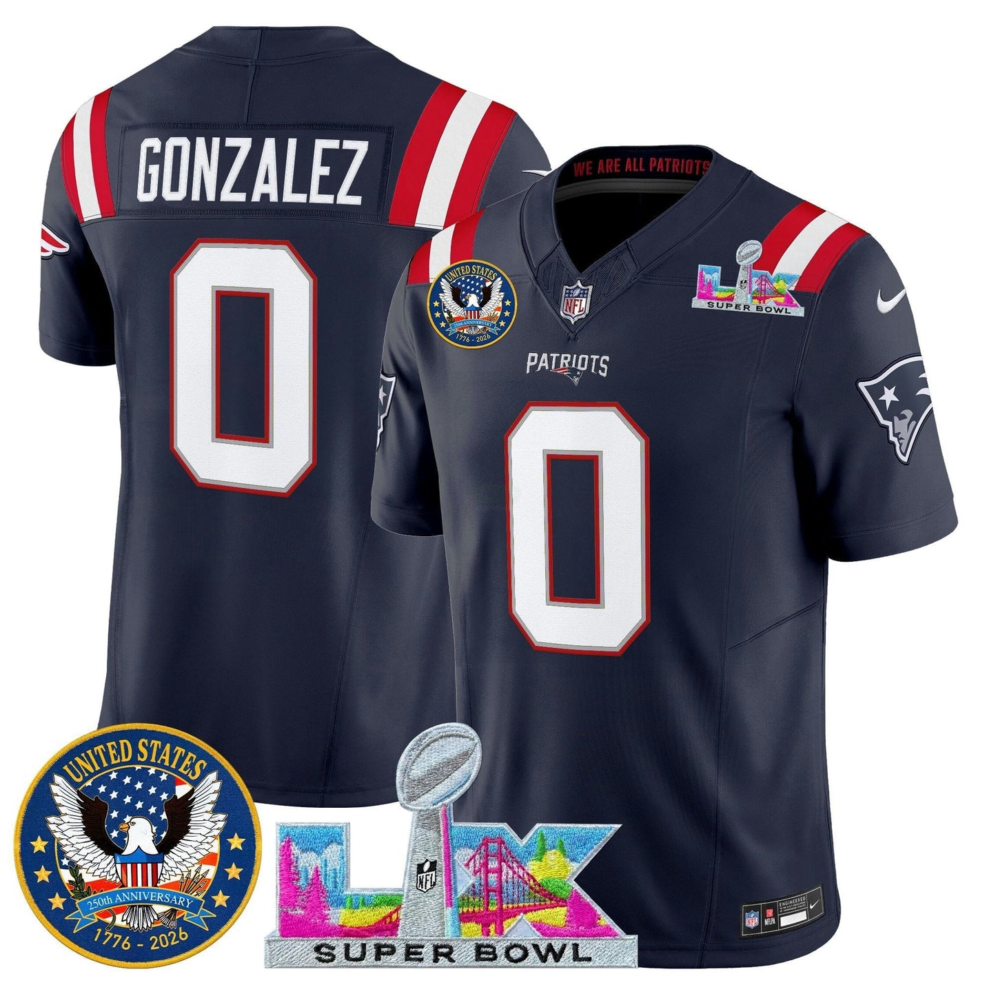 Camisa NFL Men’s New England “Super Bowl LX & United States 250th Patch” Vapor Limited Jersey