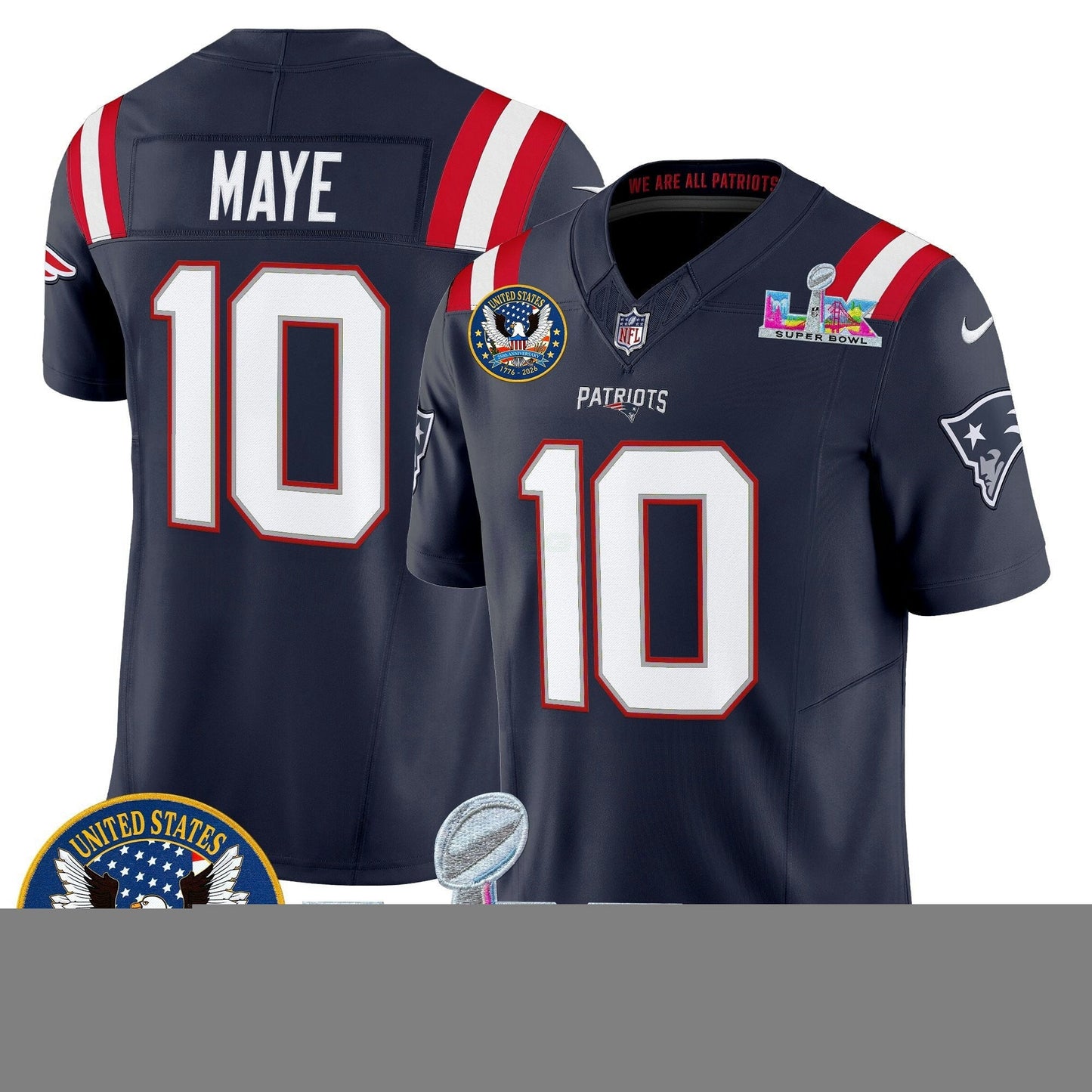Camisa NFL Men’s New England “Super Bowl LX & United States 250th Patch” Vapor Limited Jersey