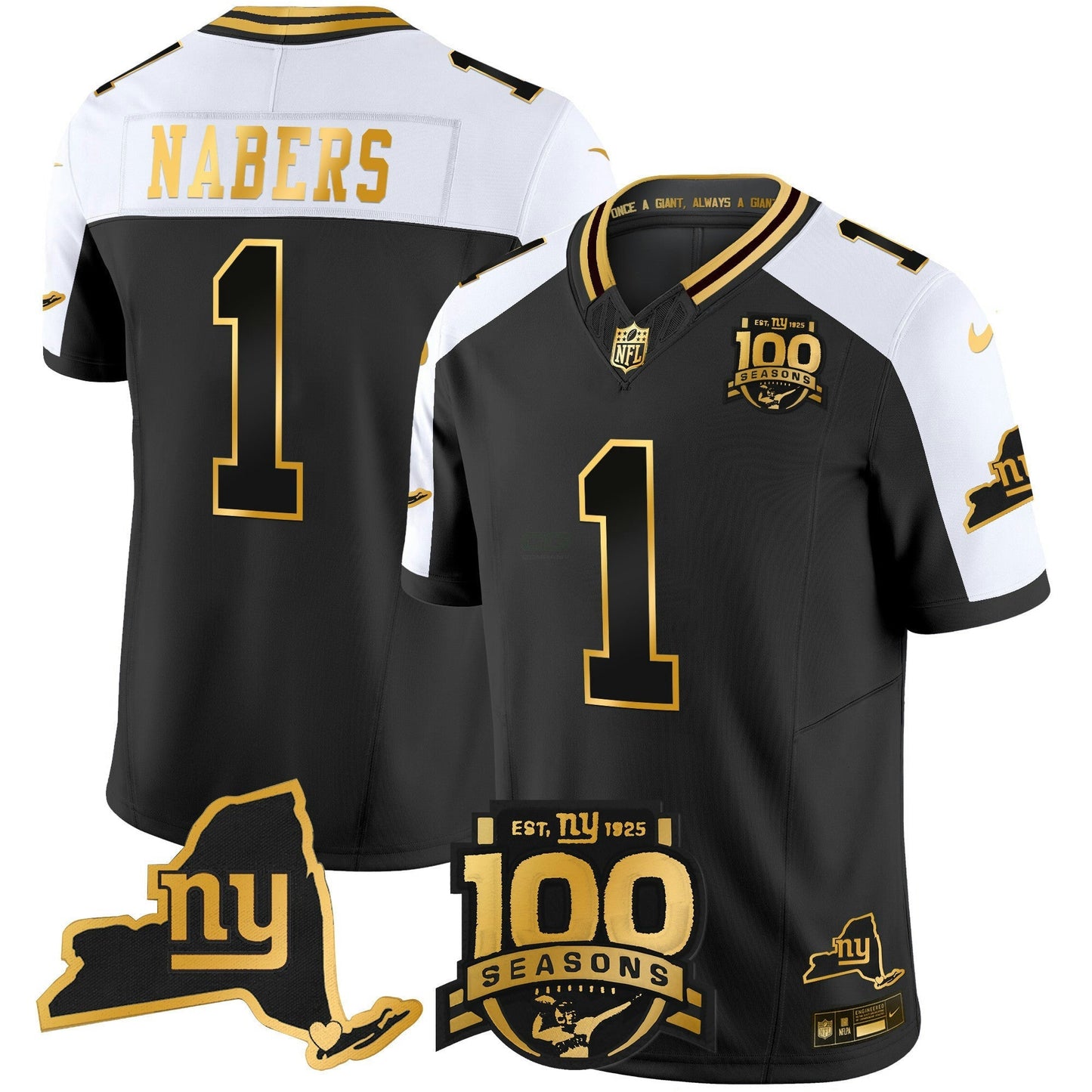 Camisa NFL Men’s New York 100th Season & State Patch Dourada Vapor Limited Jersey