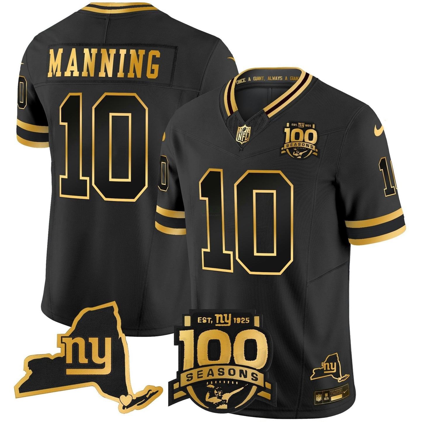 Camisa NFL Men’s New York 100th Season & State Patch Dourada Vapor Limited Jersey