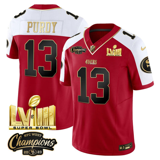 Camisa NFL Men’s NFC West Champions & Super Bowl LVIII Dourada Patch Vapor Jersey V2