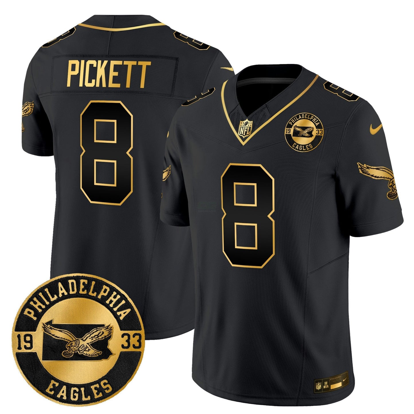 Camisa NFL Men’s Philadelphia 2024 Throwback Dourada Vapor Limited Jersey – Est. 1933 Patch
