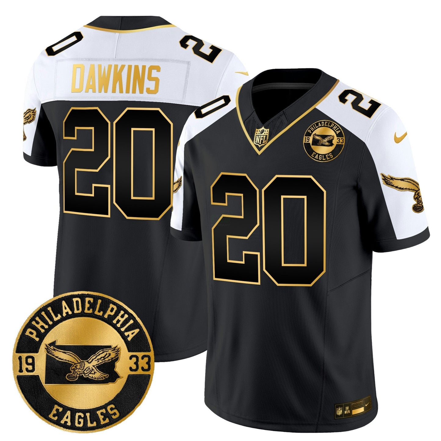 Camisa NFL Men’s Philadelphia 2024 Throwback Dourada Vapor Limited Jersey – Est. 1933 Patch
