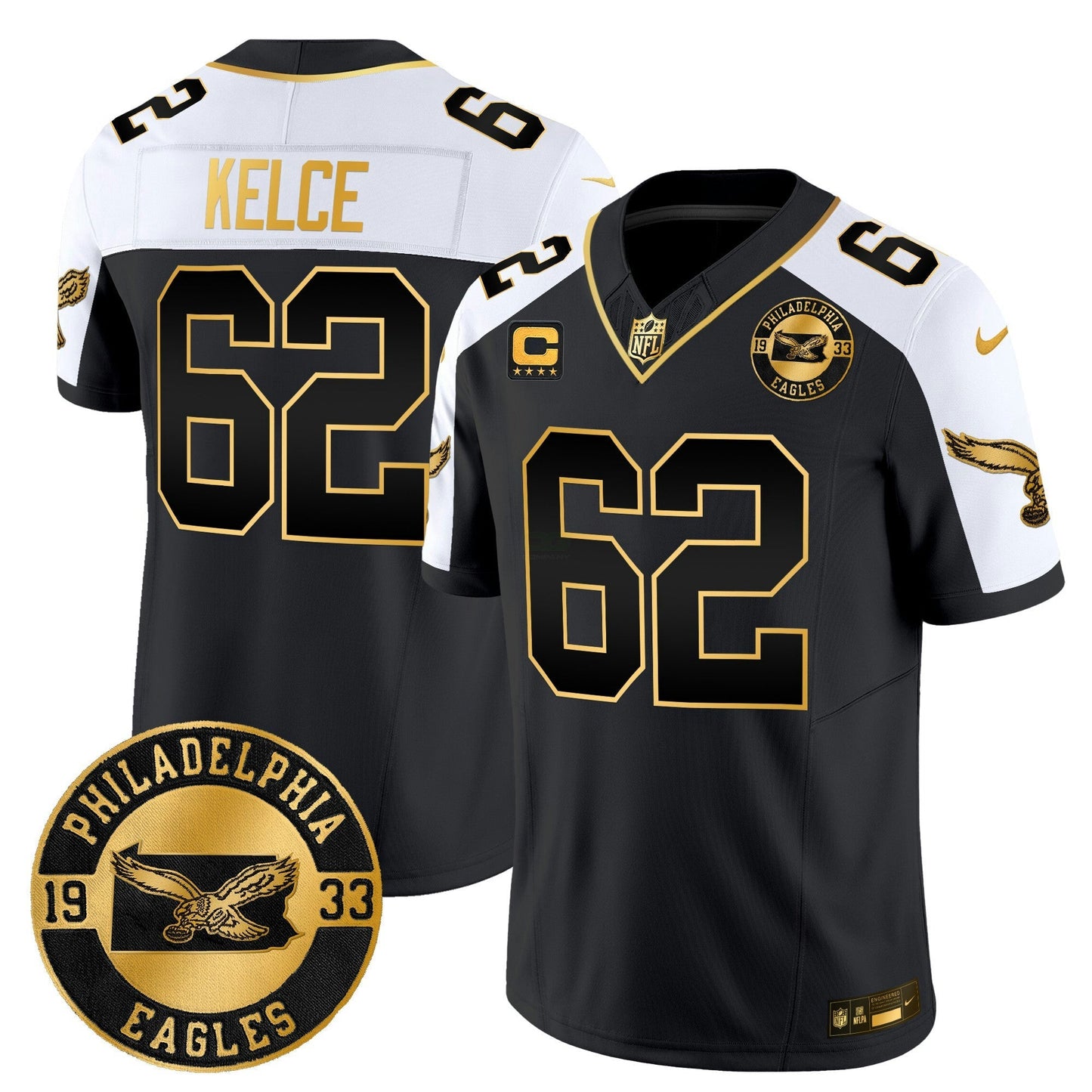 Camisa NFL Men’s Philadelphia 2024 Throwback Dourada Vapor Limited Jersey – Est. 1933 Patch