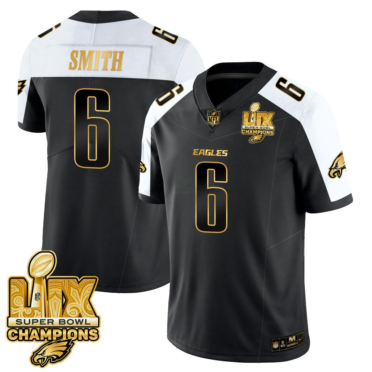 Camisa NFL Men’s Philadelphia Super Bowl LIX Champions Dourada Vapor Limited Jersey
