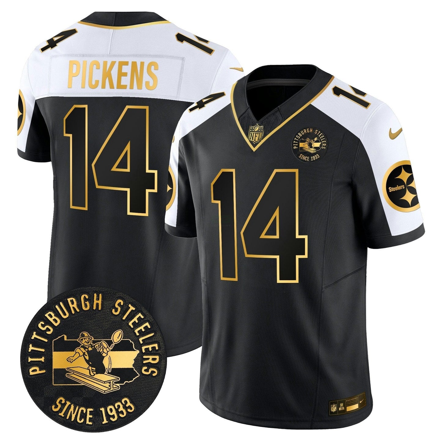 Camisa NFL Men’s Pittsburgh Throwback 1933 Patch Dourada Vapor Limited Jersey