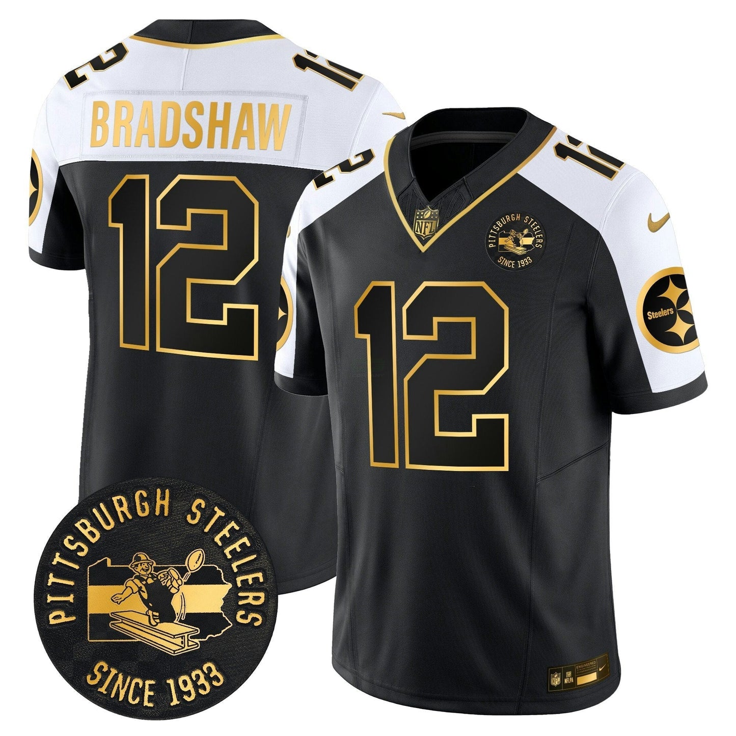 Camisa NFL Men’s Pittsburgh Throwback 1933 Patch Dourada Vapor Limited Jersey