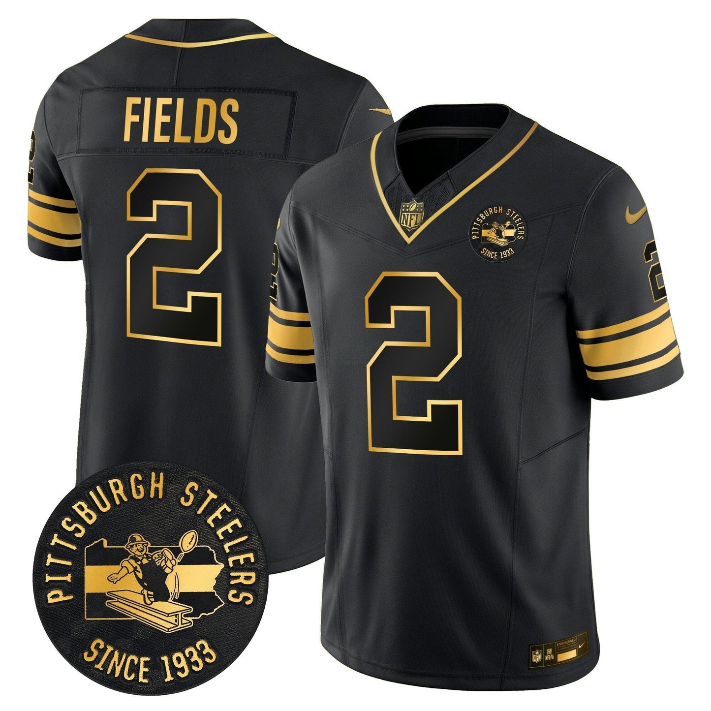 Camisa NFL Men’s Pittsburgh Throwback 1933 Patch Dourada Vapor Limited Jersey