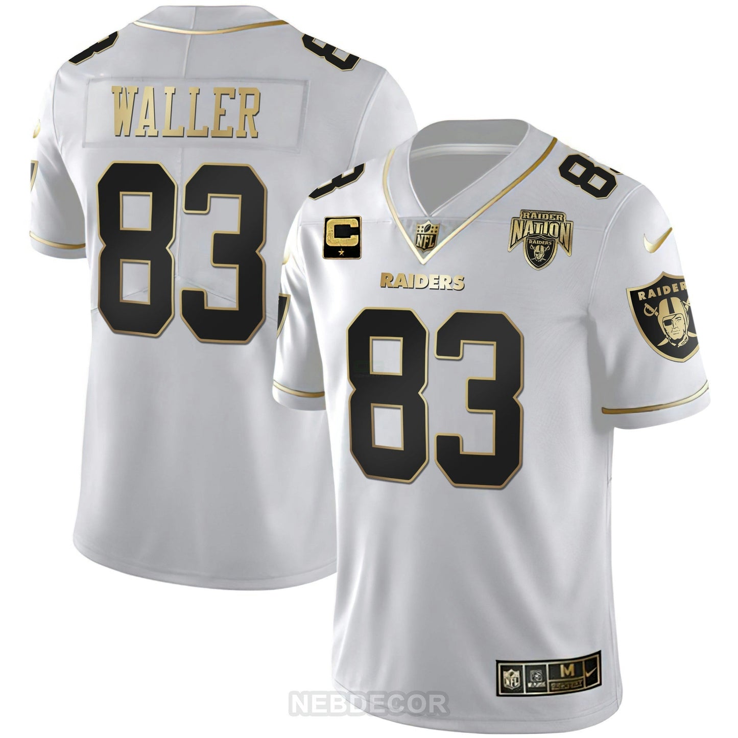 Camisa NFL Las Vegas Raiders Men’s Raider Nation Patch Branca Dourada and Preta Dourada Jersey