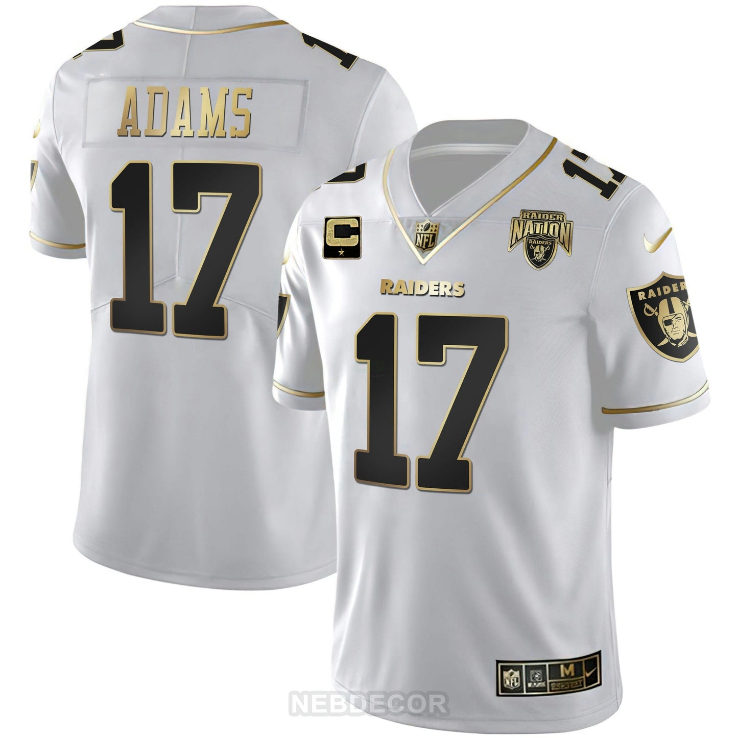 Camisa NFL Las Vegas Raiders Men’s Raider Nation Patch Branca Dourada and Preta Dourada Jersey