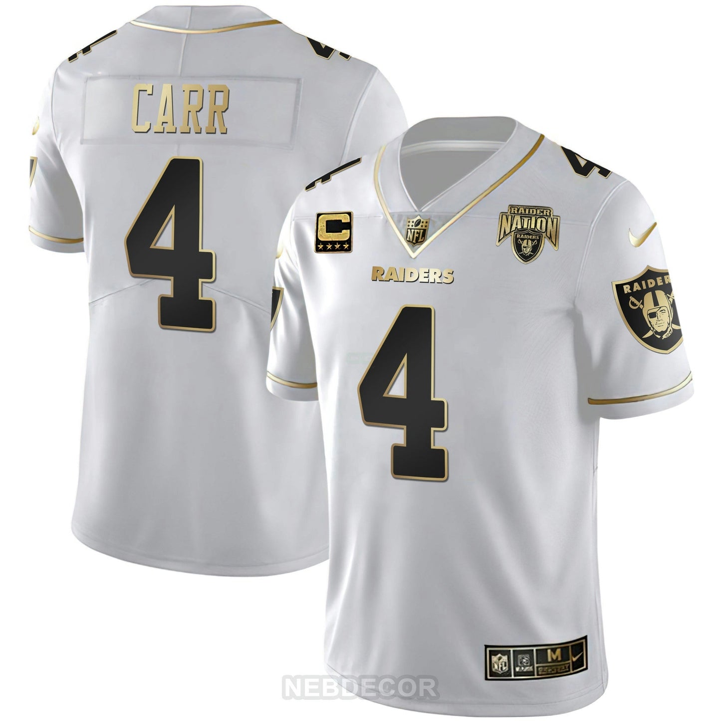 Camisa NFL Las Vegas Raiders Men’s Raider Nation Patch Branca Dourada and Preta Dourada Jersey