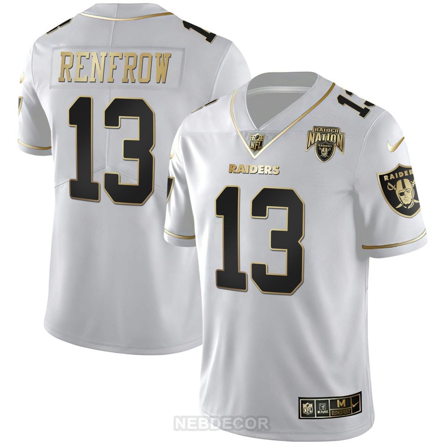 Camisa NFL Las Vegas Raiders Men’s Raider Nation Patch Branca Dourada and Preta Dourada Jersey