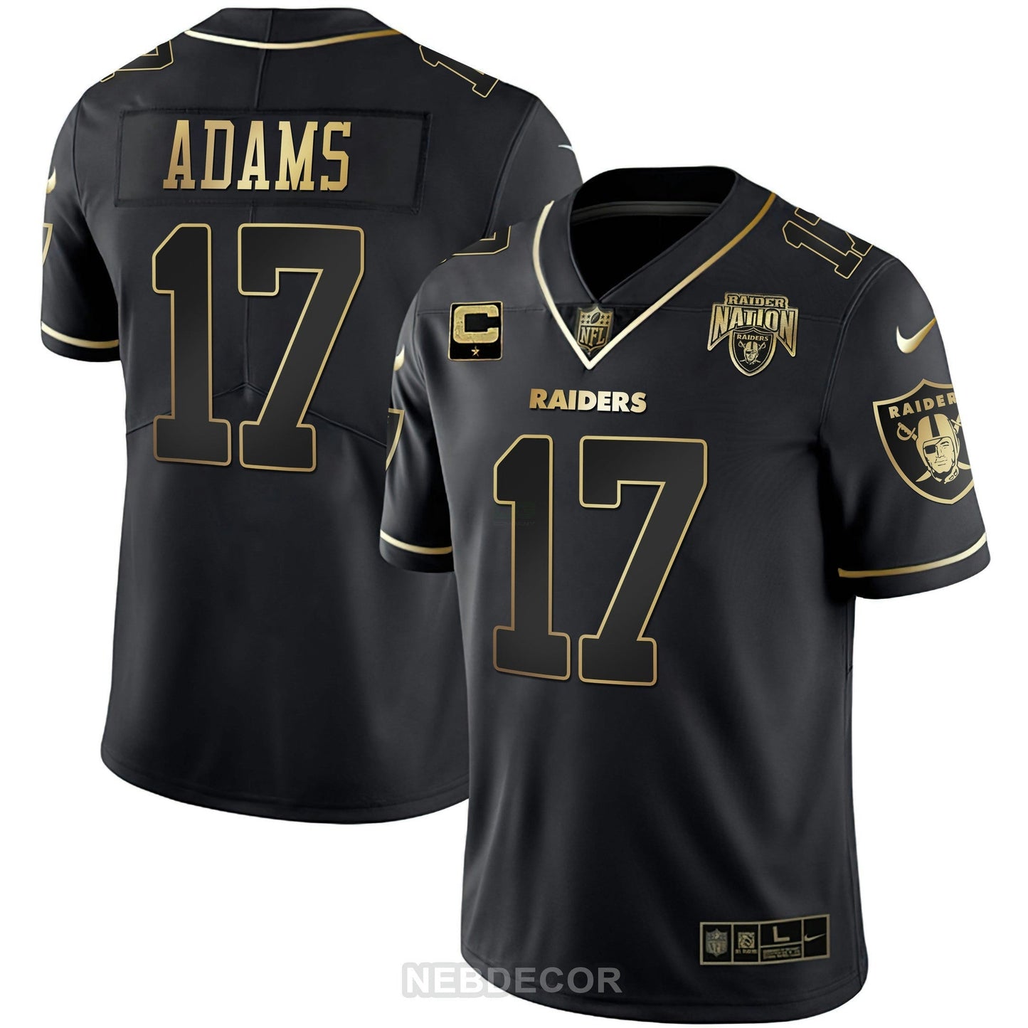 Camisa NFL Las Vegas Raiders Men’s Raider Nation Patch Branca Dourada and Preta Dourada Jersey