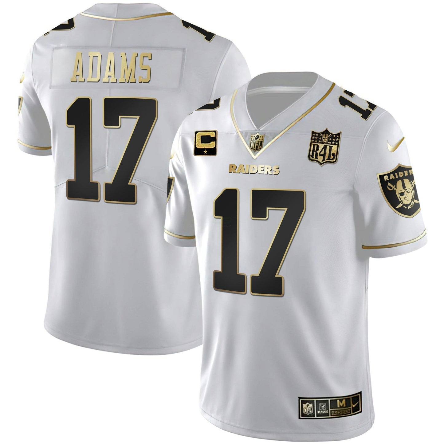 Camisa NFL Men’s Raider4Life Patch Branca Dourada and Preta Dourada