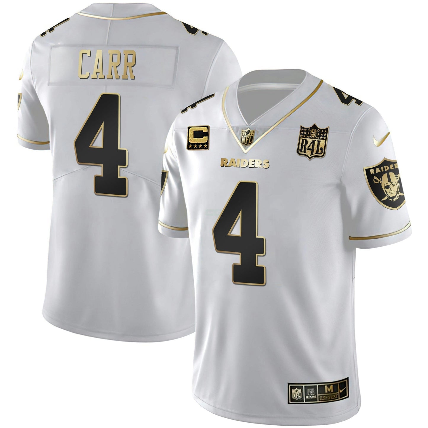 Camisa NFL Men’s Raider4Life Patch Branca Dourada and Preta Dourada
