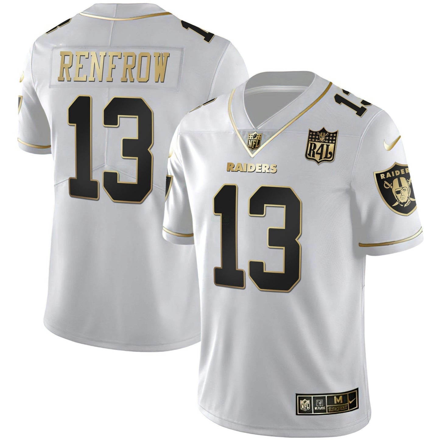 Camisa NFL Men’s Raider4Life Patch Branca Dourada and Preta Dourada