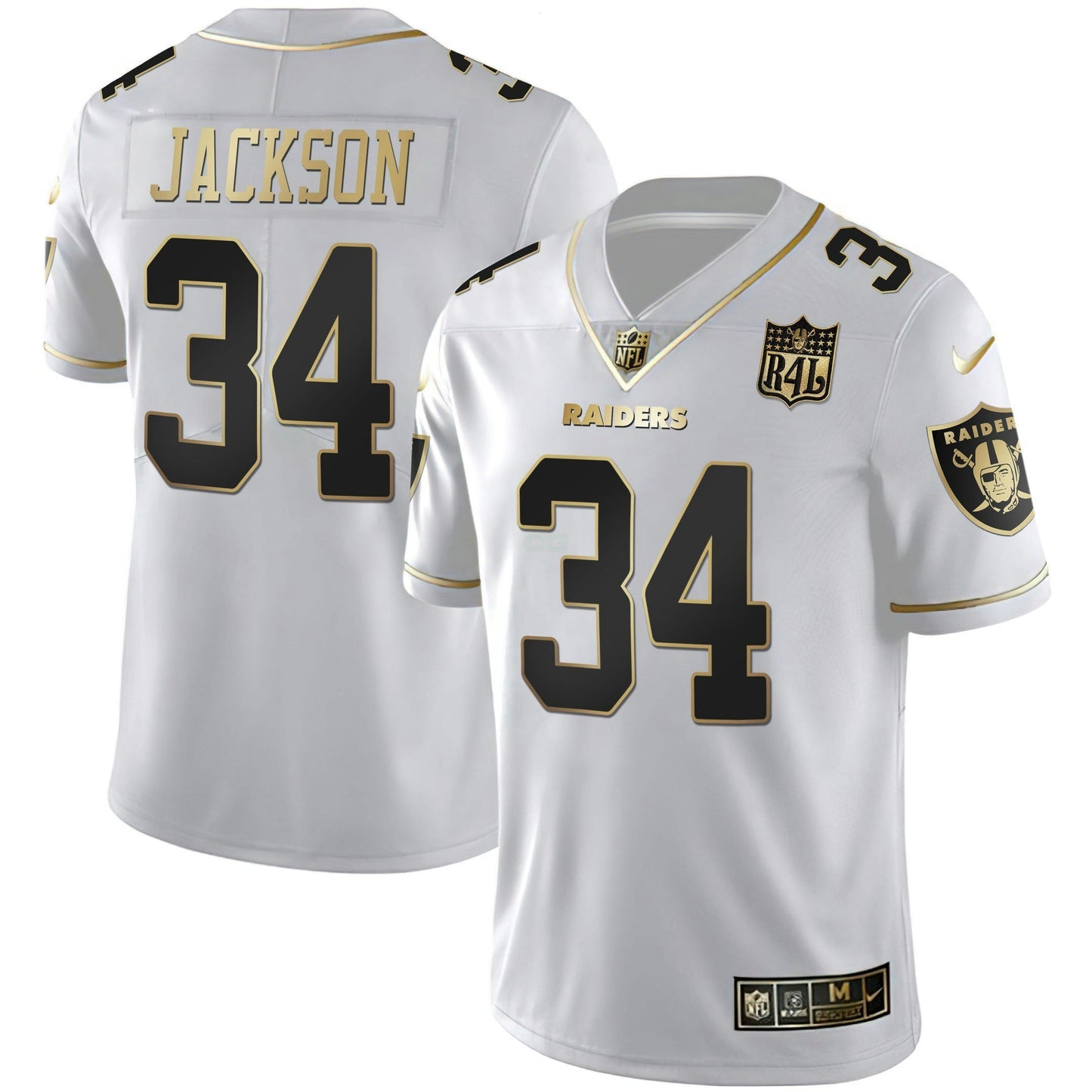 Camisa NFL Men’s Raider4Life Patch Branca Dourada and Preta Dourada