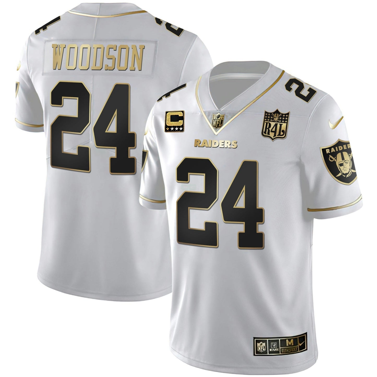 Camisa NFL Men’s Raider4Life Patch Branca Dourada and Preta Dourada