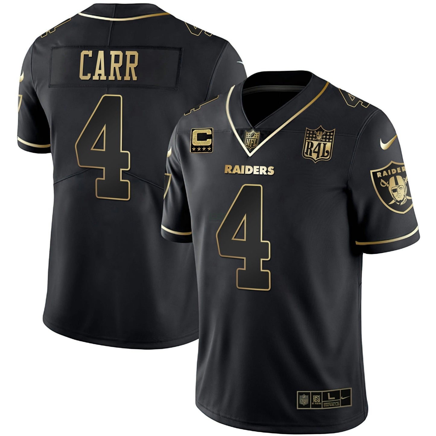 Camisa NFL Men’s Raider4Life Patch Branca Dourada and Preta Dourada