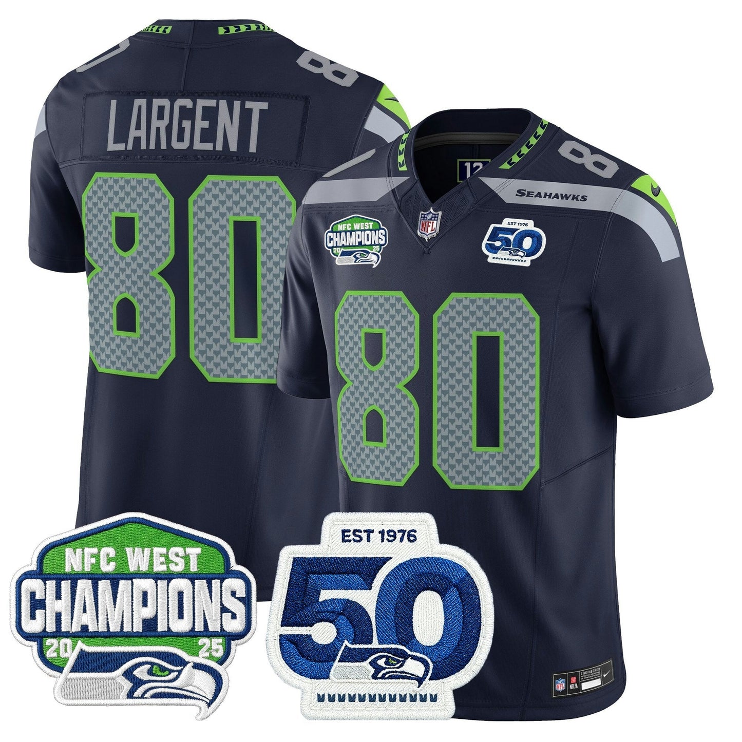 Camisa NFL Men’s Seattle 2025 NFC West Division Champions & 50th Anniversary Patch Vapor Limited Jersey