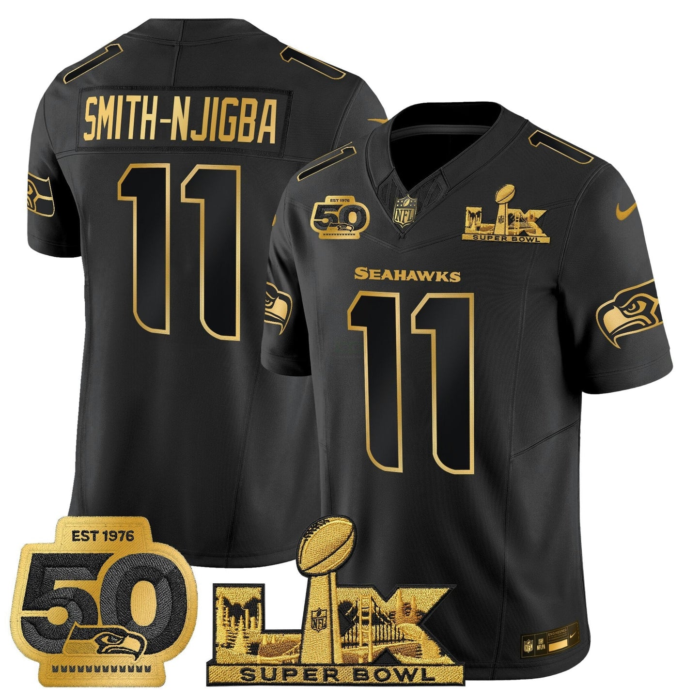 Camisa NFL Men’s Seattle “Super Bowl LX & 50th Patch” Dourada Vapor Limited Jersey
