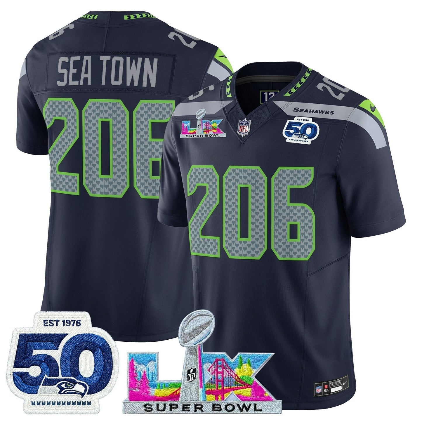 Camisa NFL Men’s Seattle “Super Bowl LX & 50th Patch” Vapor Limited Jersey