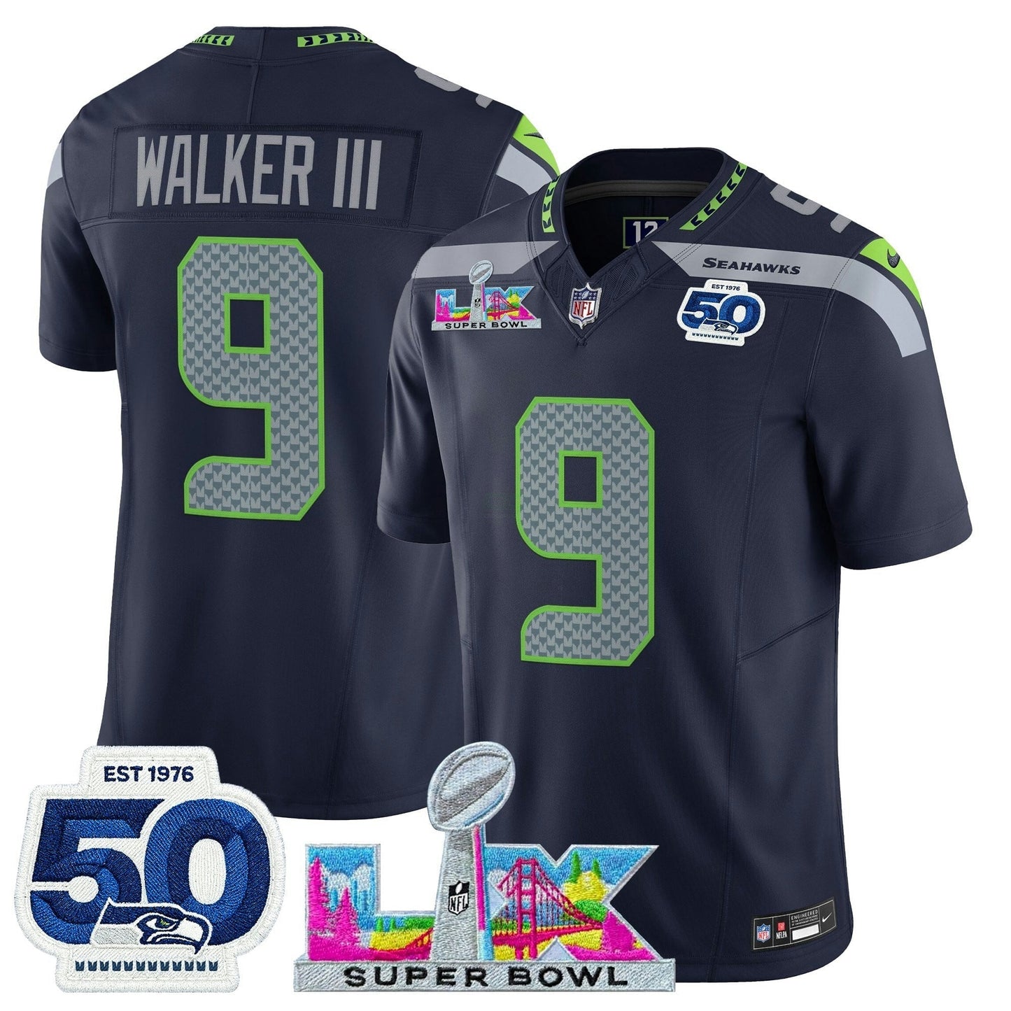 Camisa NFL Men’s Seattle “Super Bowl LX & 50th Patch” Vapor Limited Jersey